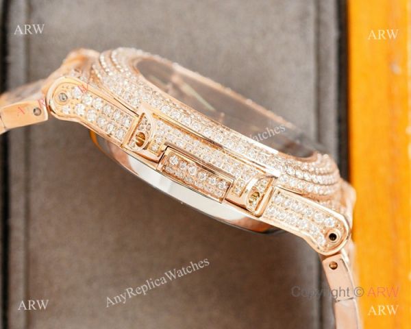 Swiss AAA Replica Patek Philippe Nautilus 9015 Ultra-thin Watch Rose Gold Iced Out Black Dial 40mm Swiss AAA Replica Patek Philippe Nautilus 9015 Ultra-thin Watch Rose Gold Iced Out Black Dial 40mm