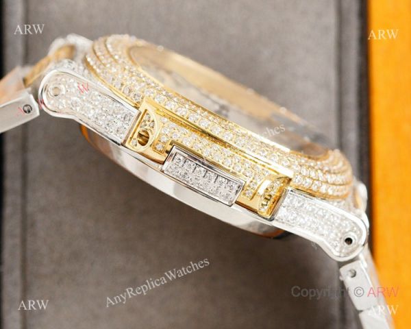 Swiss Replica Patek Philippe Nautilus 9015 Ultra-thin Watch Two Tone Iced Out Case Swiss Replica Patek Philippe Nautilus 9015 Ultra-thin Watch Two Tone Iced Out Case