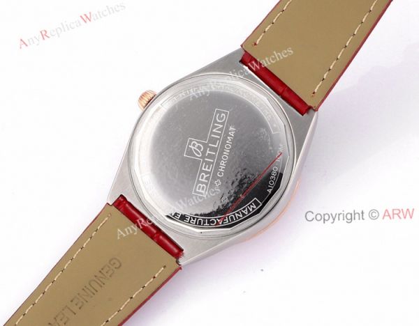 2021 Copy Breitling Chronomat 36 Rose Gold Watch With Red Leather Strap 2021 Copy Breitling Chronomat 36 Rose Gold Watch With Red Leather Strap