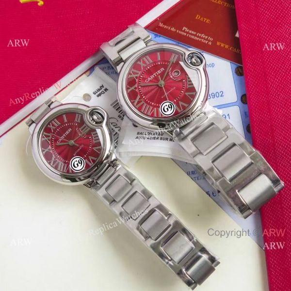 Copy Balloon Blue Cartier Polished SS Case Stainless Steel Strap Red Dial Watch Copy Balloon Blue Cartier Polished SS Case Stainless Steel Strap Red Dial Watch