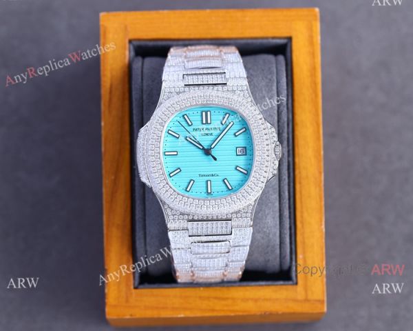Iced Out Patek Philippe Nautilus Baby-Blue limited edition Watch for 170th anniversary Iced Out Patek Philippe Nautilus Baby-Blue limited edition Watch for 170th anniversary