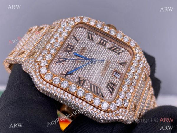 BV Factory Cartier Santos de Watch Iced Out Rose Gold Case BV Factory Cartier Santos de Watch Iced Out Rose Gold Case