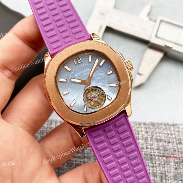Clone Patek Philippe Lady Tourbillon Diamond Bezel Purple Rubber Strap 35mm Clone Patek Philippe Lady Tourbillon Diamond Bezel Purple Rubber Strap 35mm