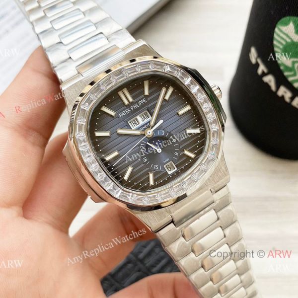 Clone Patek Philippe Annual Calendar Nautilus Watches Olive Green with Diamond 42mm Clone Patek Philippe Annual Calendar Nautilus Watches Olive Green with Diamond 42mm