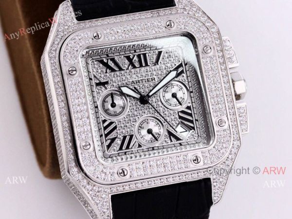 Knockoff Iced Out Cartier Santos Chronograph Watch 45mm Knockoff Iced Out Cartier Santos Chronograph Watch 45mm