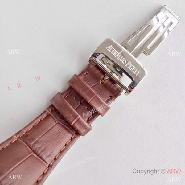 JF Factory Swiss Audemars Piguet Replica Watch Silver Face Brown Leather Band JF Factory Swiss Audemars Piguet Replica Watch Silver Face Brown Leather Band