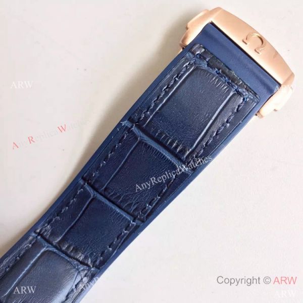 (OM)New Copy Swiss Omega Seamaster 9900 Watch Rose Gold Blue Leather (OM)New Copy Swiss Omega Seamaster 9900 Watch Rose Gold Blue Leather