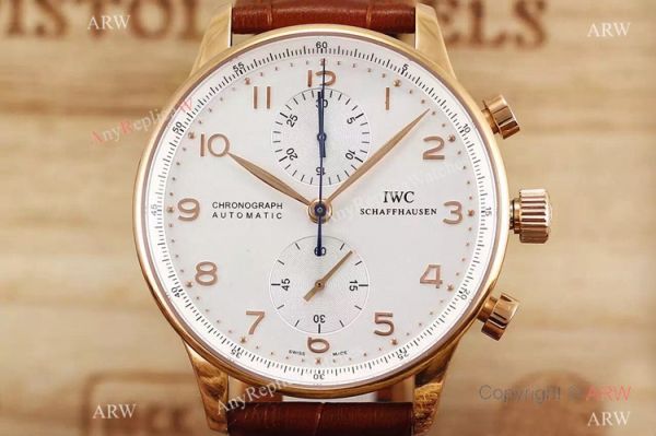 Fake IWC Portuguese Rose Gold Chronograph Watch Black Leather Band Fake IWC Portuguese Rose Gold Chronograph Watch Black Leather Band