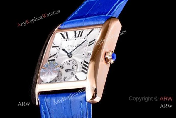 Swiss Grade Cartier Tank MC Automatic watch Rose Gold Blue Leather Strap Swiss Grade Cartier Tank MC Automatic watch Rose Gold Blue Leather Strap