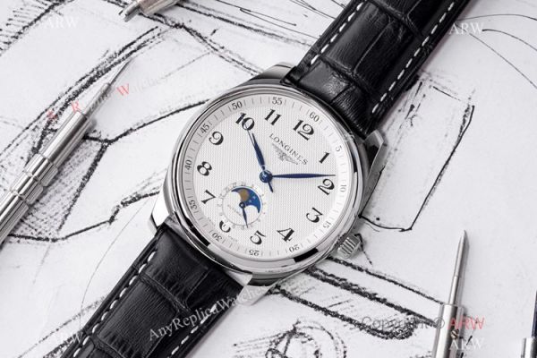 Swiss Grade 1 Longines Master Moon Phase 40mm Watch White Face Swiss Grade 1 Longines Master Moon Phase 40mm Watch White Face