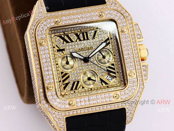 Knockoff Cartier Santos De Chronograph Iced Out Watch 45mm Men Knockoff Cartier Santos De Chronograph Iced Out Watch 45mm Men