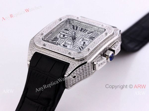 Knockoff Iced Out Cartier Santos Chronograph Watch 45mm Knockoff Iced Out Cartier Santos Chronograph Watch 45mm
