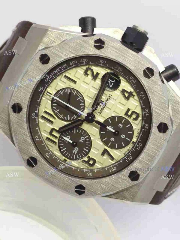 Fake Audemars Piguet Watch SS Yellow Dial Brown Leather Swiss AP Fake Audemars Piguet Watch SS Yellow Dial Brown Leather Swiss AP