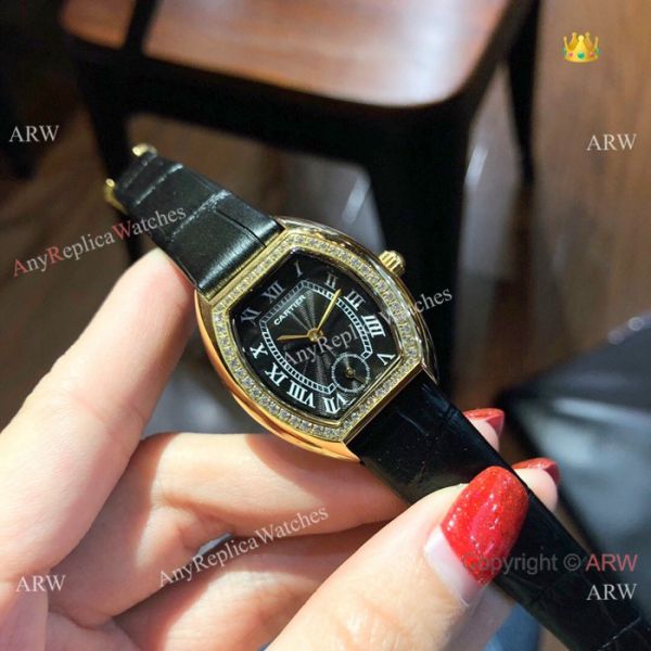 Low Price Cartier Rose Gold Gray Leather Band Ladies Watch 26mm Low Price Cartier Rose Gold Gray Leather Band Ladies Watch 26mm