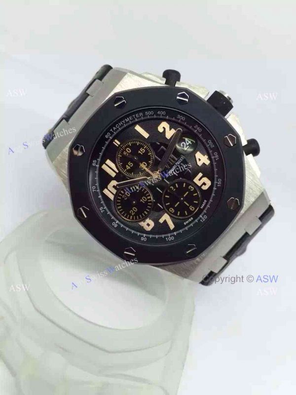 Fake Audemars Piguet Chronograph Swiss Grade Black Leather watch Fake Audemars Piguet Chronograph Swiss Grade Black Leather watch
