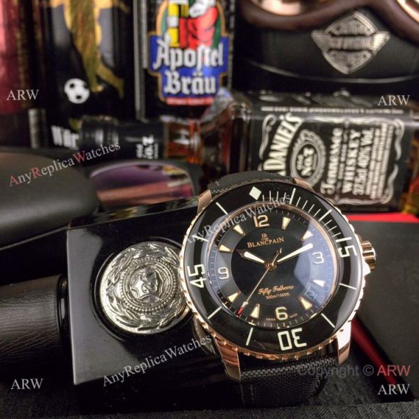 Swiss Quality Blancpain Fifty Fathoms Automatic Mens Watch Rose Gold Black Dial Swiss Quality Blancpain Fifty Fathoms Automatic Mens Watch Rose Gold Black Dial