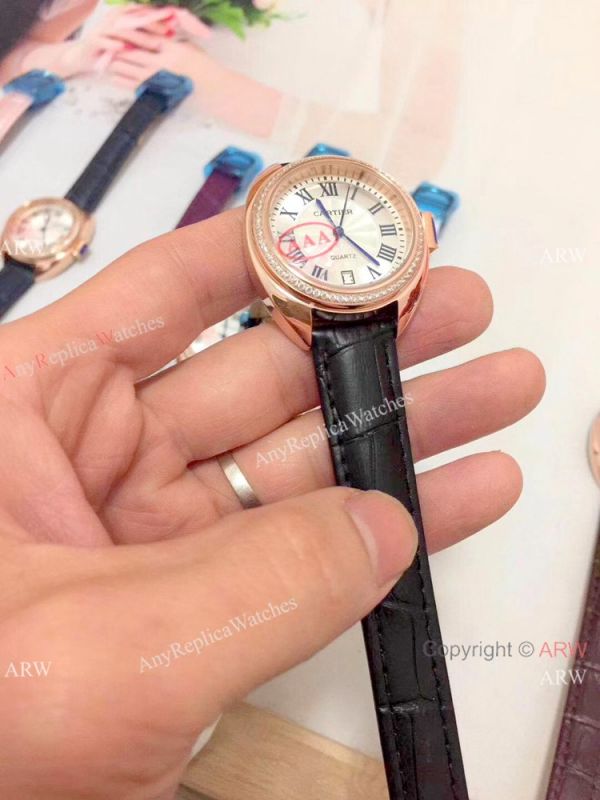 Fake Cle de Cartier Roman Dial Rose Gold Diamond watch Women Size Fake Cle de Cartier Roman Dial Rose Gold Diamond watch Women Size