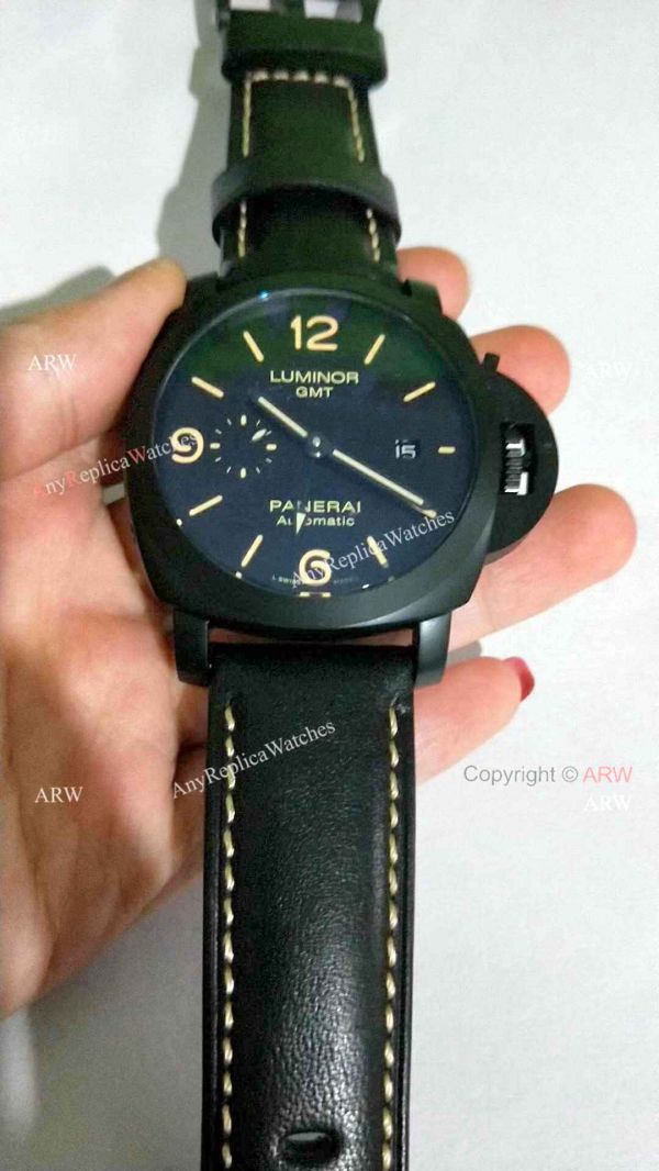 Clone Panerai Luminor GMT PAM00320 Black Steel Watch Orange Markers Clone Panerai Luminor GMT PAM00320 Black Steel Watch Orange Markers