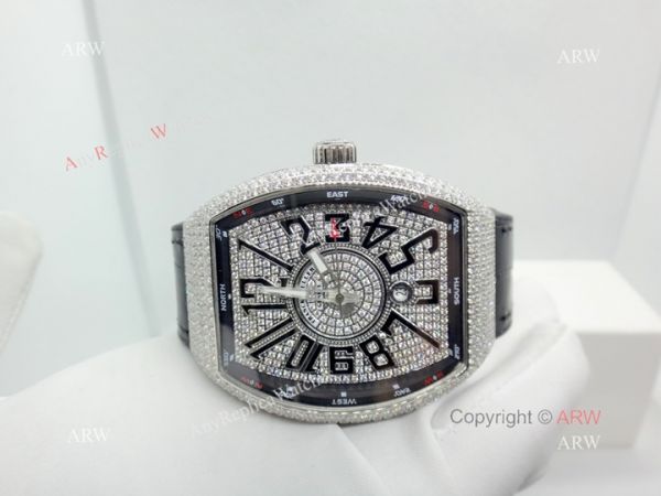 2019 Replica Franck Muller Vanguard Iced Out Full Diamond Watch Silver Case 2019 Replica Franck Muller Vanguard Iced Out Full Diamond Watch Silver Case