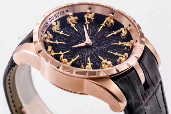 New Replica Roger Dubuis Excalibur Knights Of The Round Table II watch Rose Gold Black Dial New Replica Roger Dubuis Excalibur Knights Of The Round Table II watch Rose Gold Black Dial