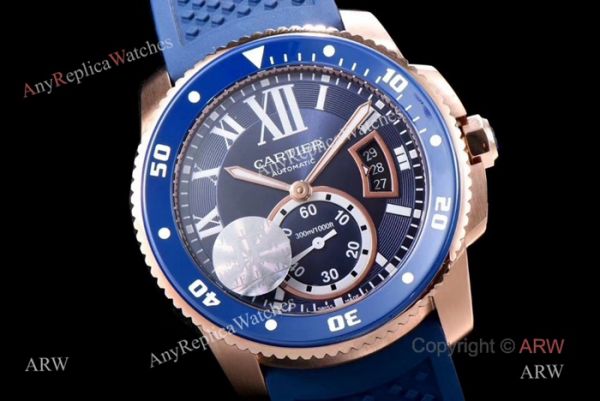 Swiss Replica Cartier Calibre De Cartier Diver Watch Rose Gold Blue Swiss Replica Cartier Calibre De Cartier Diver Watch Rose Gold Blue