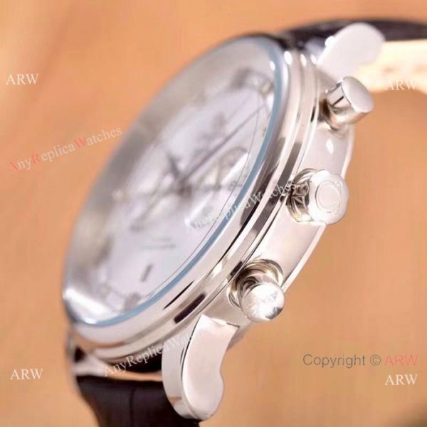 Fake Omega De Ville Chronograph Watches SS Brown Leather Strap Fake Omega De Ville Chronograph Watches SS Brown Leather Strap
