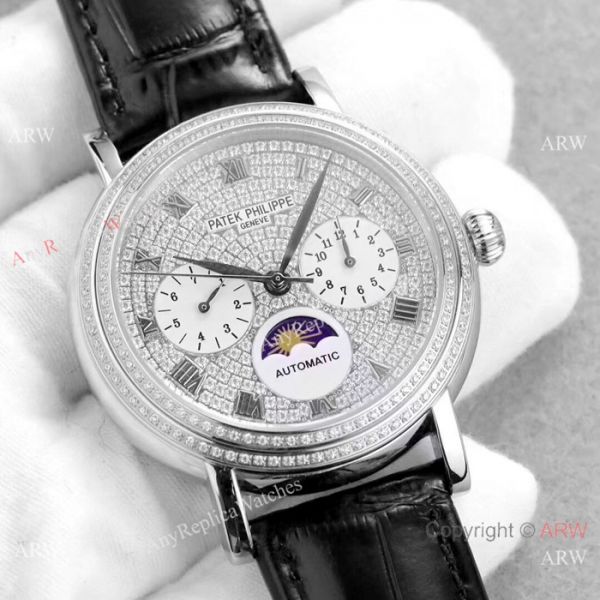 Fake Patek Philippe Complications SS Diamond dial Watch Swiss 9100 Fake Patek Philippe Complications SS Diamond dial Watch Swiss 9100