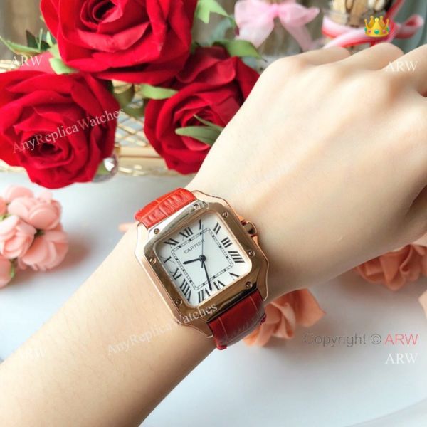New Style Santos Cartier Watch Lady Pink Leather Strap New Style Santos Cartier Watch Lady Pink Leather Strap