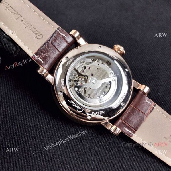 Copy Rotonde de Cartier Moonphase Watches Rose Gold Leather Strap Copy Rotonde de Cartier Moonphase Watches Rose Gold Leather Strap