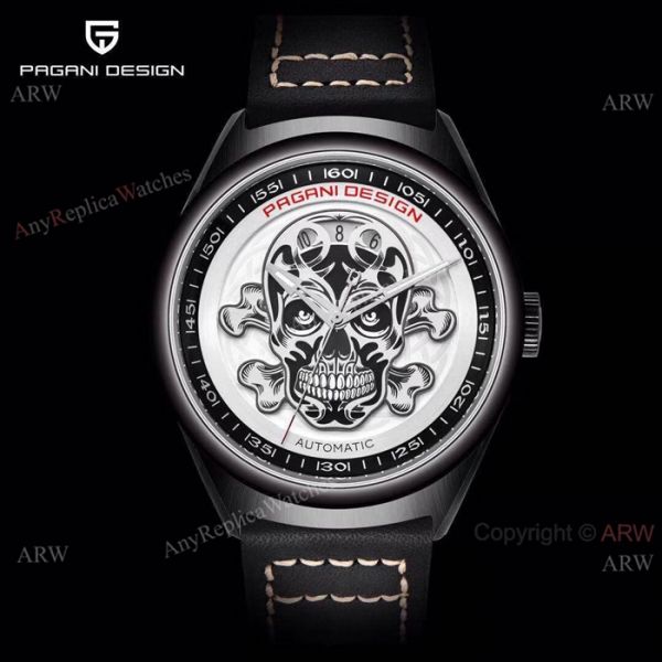Pagani Design PVD Black Steel Watch White Skull Face Pagani Design PVD Black Steel Watch White Skull Face
