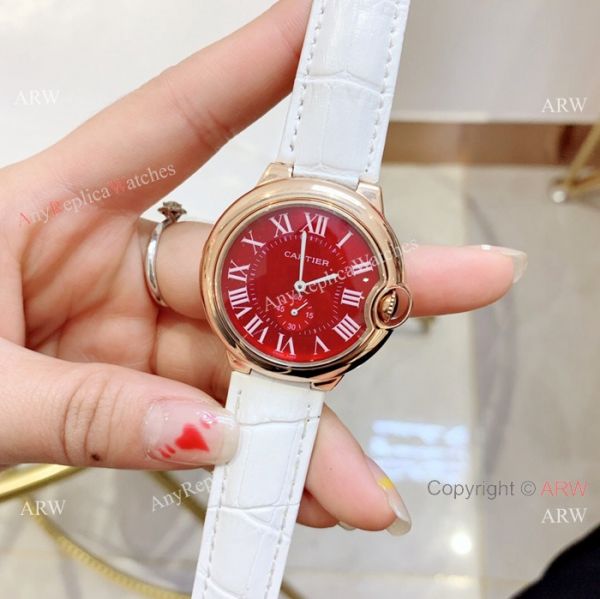 Red Dial Rose Gold Ballon Bleu Cartier Watch Lady 36mm Red Dial Rose Gold Ballon Bleu Cartier Watch Lady 36mm