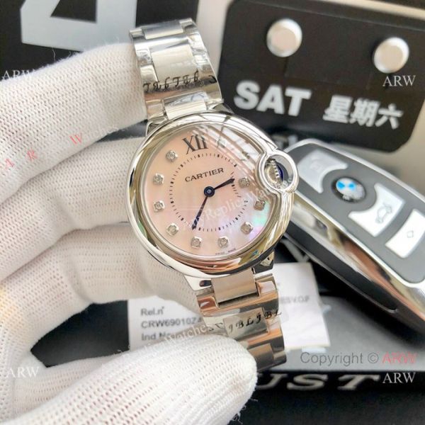 Ballon Bleu Cartier Quartz watch Copy Stainless Steel White Mop Face 33mm Ballon Bleu Cartier Quartz watch Copy Stainless Steel White Mop Face 33mm