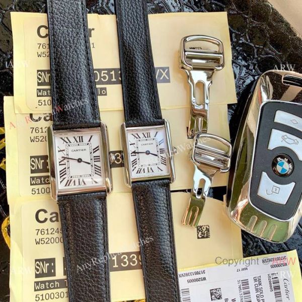 Cartier Solo Tank Quartz Watch SS Orange Leather Band Cartier Solo Tank Quartz Watch SS Orange Leather Band