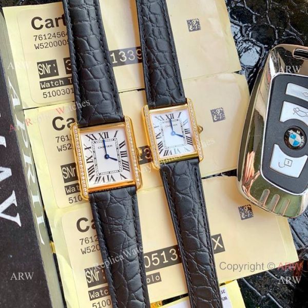 New Copy Cartier Tank Solo Watches Gold Case Diamond Bezel New Copy Cartier Tank Solo Watches Gold Case Diamond Bezel