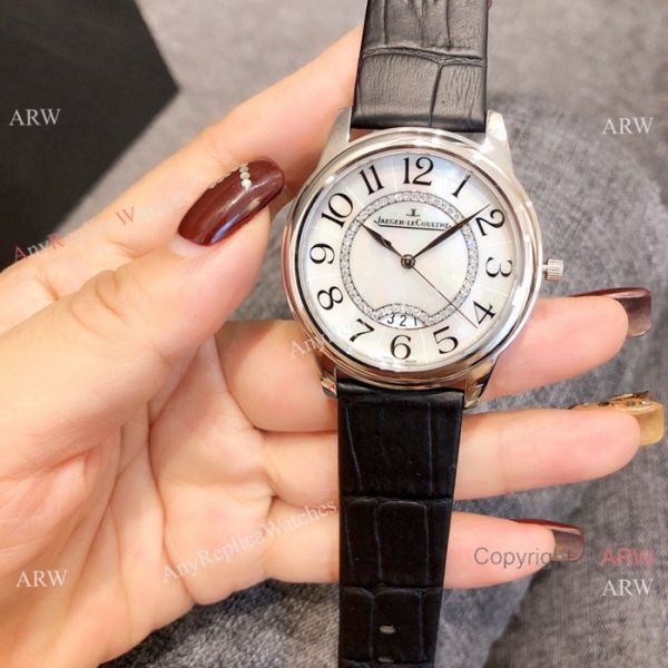 Replica Jaeger leCoultre Ladies Watch White MOP Dial Black Leather Band Replica Jaeger leCoultre Ladies Watch White MOP Dial Black Leather Band
