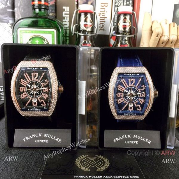 Swiss Copy Franck Muller Iced Out Rose Gold Blue Dial Watch Vanguard Yachting V45 Collection Swiss Copy Franck Muller Iced Out Rose Gold Blue Dial Watch Vanguard Yachting V45 Collection