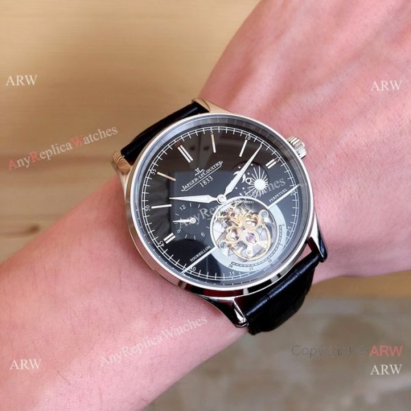 Fake Jaeger LeCoultre Master Tourbillon Moonphase Watch Black Leather Band Fake Jaeger LeCoultre Master Tourbillon Moonphase Watch Black Leather Band