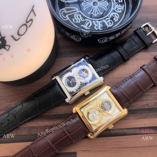 2019 Copy Piaget Black Tie Dragon watches Gold Case Brown Strap 2019 Copy Piaget Black Tie Dragon watches Gold Case Brown Strap