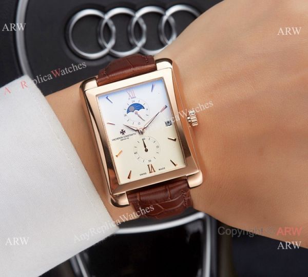 Clone Vacheron Constantin Moonphase Watch Rose Gold Brown Leather Strap Clone Vacheron Constantin Moonphase Watch Rose Gold Brown Leather Strap