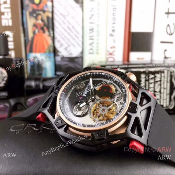 Replica Hublot Techframe Ferrari Tourbillon Watch Red Rubber Strap 43mm Replica Hublot Techframe Ferrari Tourbillon Watch Red Rubber Strap 43mm