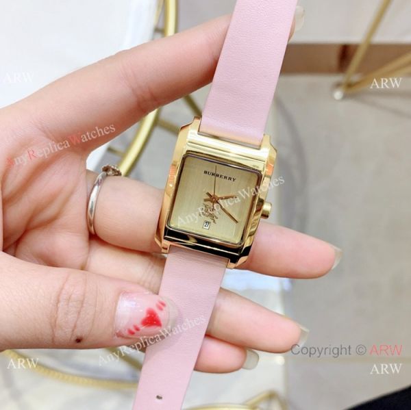 Copy Burberry 25mm women Watches Gold Case Black Leather Band Copy Burberry 25mm women Watches Gold Case Black Leather Band