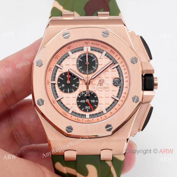 44mm Audemars Piguet Royal Oak Offshore Replica Watch Rose Gold Camouflage Strap 44mm Audemars Piguet Royal Oak Offshore Replica Watch Rose Gold Camouflage Strap