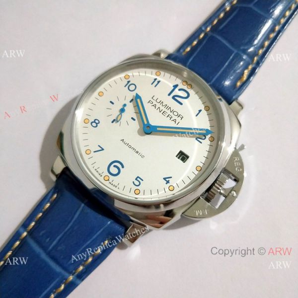 Copy Panerai Luminor Due PAM906 42mm Watch SS Blue Leather Strap Copy Panerai Luminor Due PAM906 42mm Watch SS Blue Leather Strap