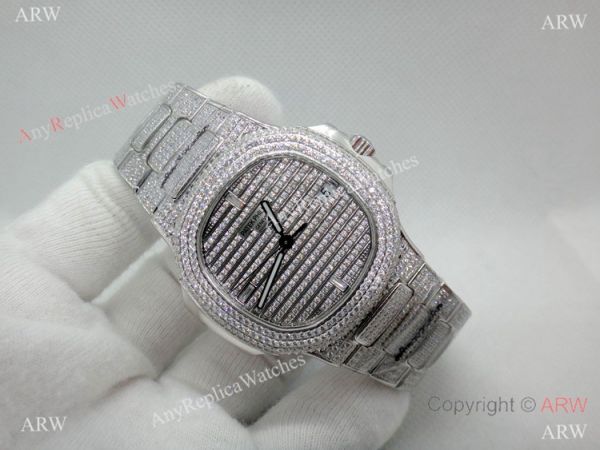 Swiss Grade Copy Patek Philippe Nautilus Jumbo Cal 324 Watch Stainless Steel Iced Out Swiss Grade Copy Patek Philippe Nautilus Jumbo Cal 324 Watch Stainless Steel Iced Out