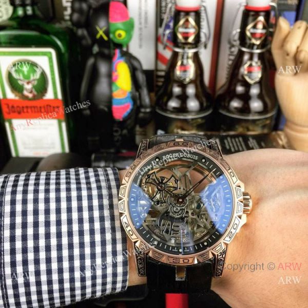 Roger Dubuis Excalibur 46 Skeleton Replica Watch Rose Gold White Dial Roger Dubuis Excalibur 46 Skeleton Replica Watch Rose Gold White Dial