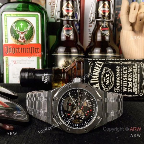 Audemars Piguet Royal Oak Stainless Steel Black Dial Fake AP Skeleton Watch Audemars Piguet Royal Oak Stainless Steel Black Dial Fake AP Skeleton Watch