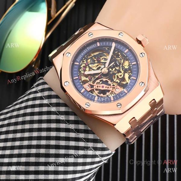 High Quality Fake AP Skeleton Royal Oak Rose Gold Black Dial Watch High Quality Fake AP Skeleton Royal Oak Rose Gold Black Dial Watch