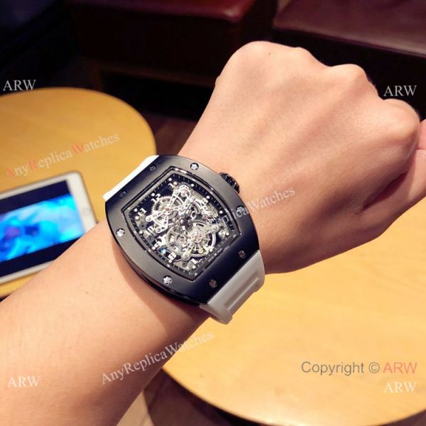 Richard Mille Knock off RM 17-01 Watches Black Case White Rubber Strap Richard Mille Knock off RM 17-01 Watches Black Case White Rubber Strap