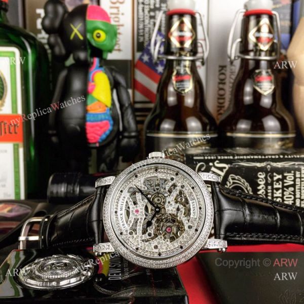 New Copy Franck Muller Round Skeleton Watch Rose Gold Brown Leather Strap New Copy Franck Muller Round Skeleton Watch Rose Gold Brown Leather Strap