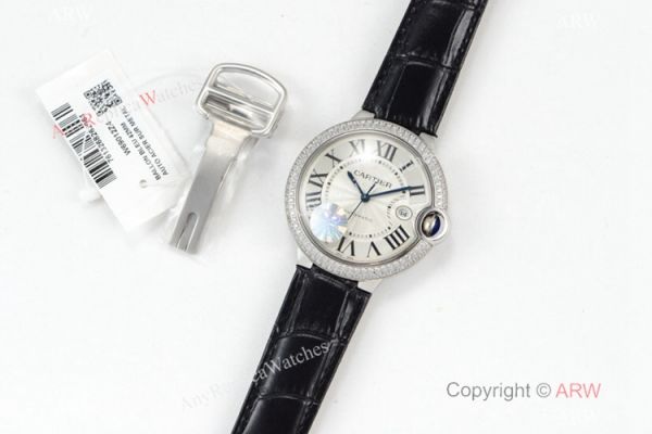 (CR) Ballon Bleu De Cartier Silver Dial Leather Strap 42mm Watch Swiss Grade 1 (CR) Ballon Bleu De Cartier Silver Dial Leather Strap 42mm Watch Swiss Grade 1